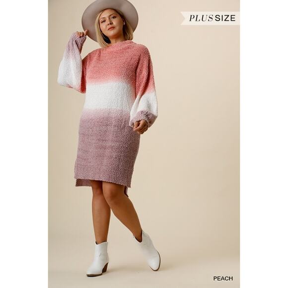 Umgee Dip Dye Sweater Dress, Size XL, Long Sleeves High Low Hem  Mock Neck New - Picture 5 of 6